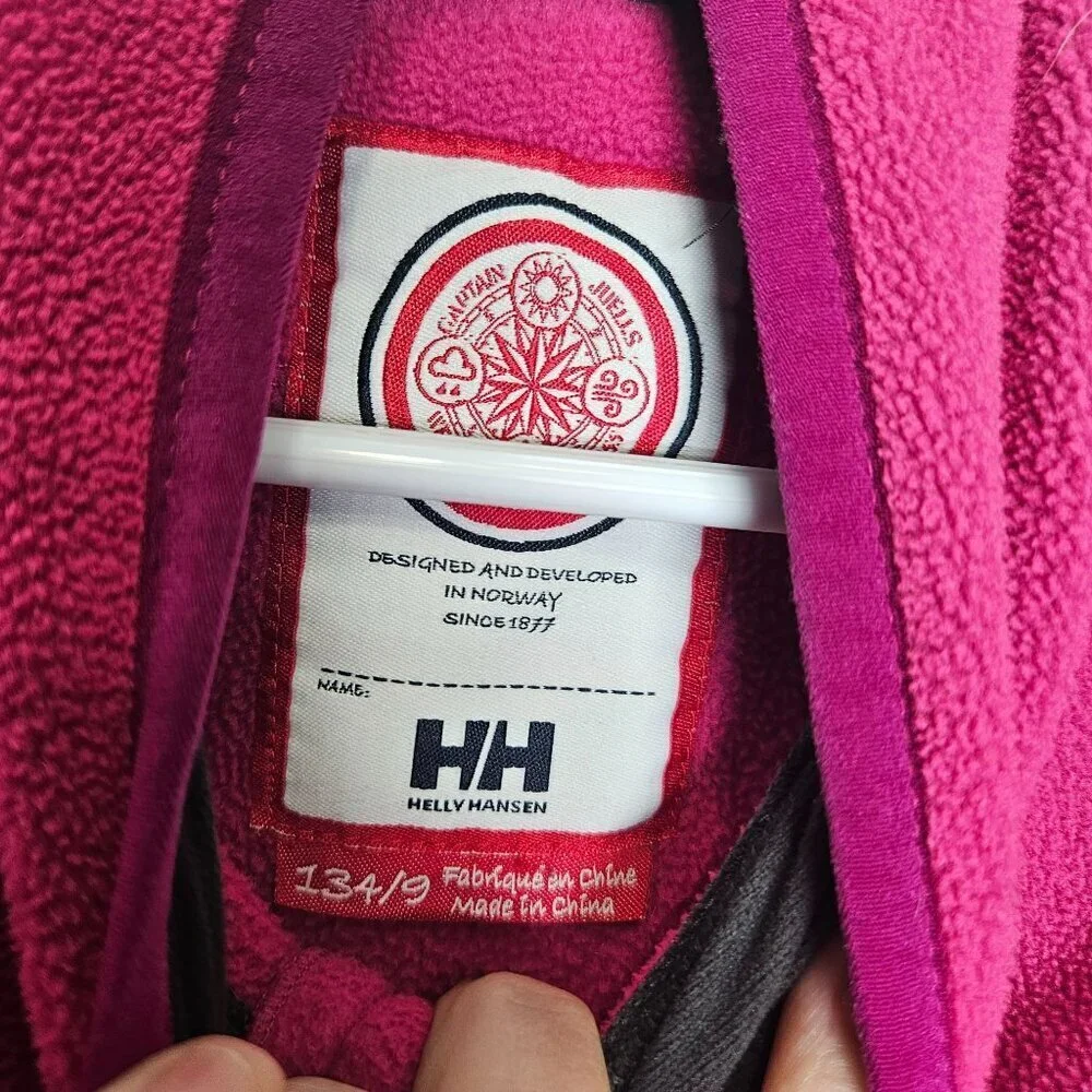 Helly Hansen Pink Fleece Jacket 100% Polyester Full Zip Thumbholes Sz 9‎ 9 years